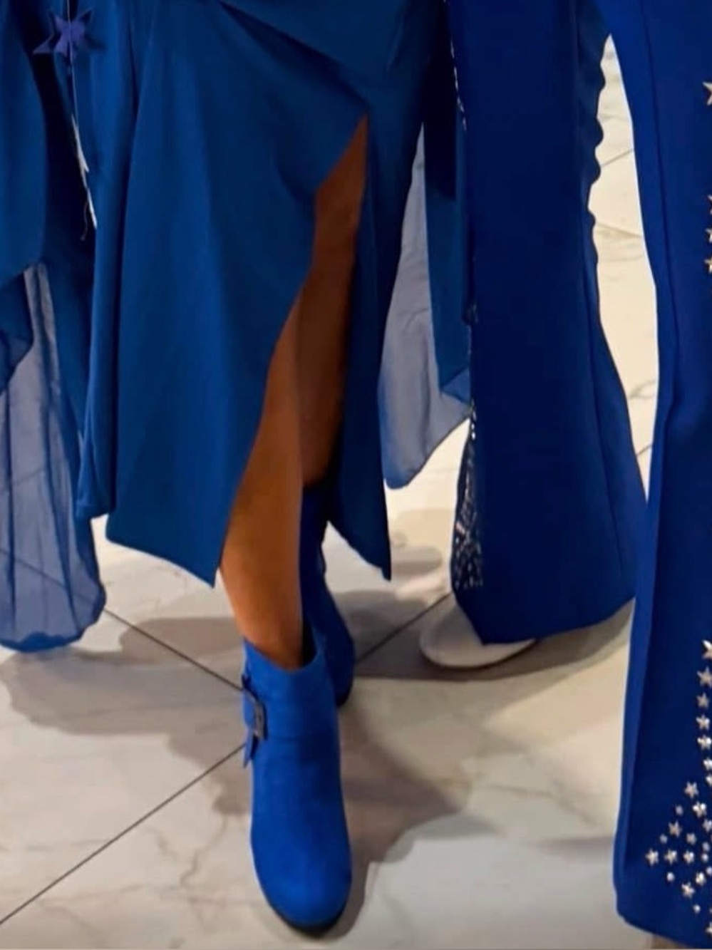 Women's Blue Suede Ankle Boots with Buckle